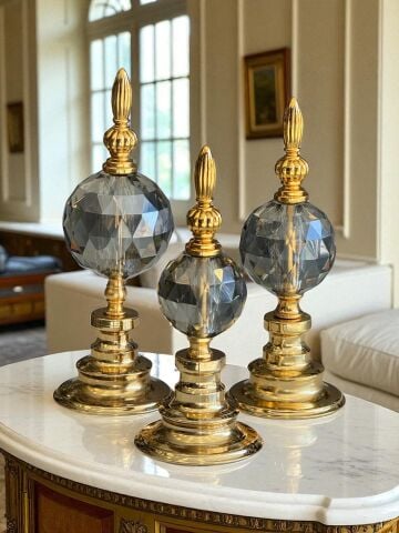 3'lü Metal Cam Renkli Küre Alem Obje Dekorlu - Renk Seçenekli