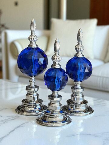 3'lü Metal Cam Renkli Küre Alem Obje Dekorlu - Renk Seçenekli