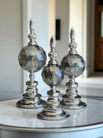 3'lü Metal Cam Renkli Küre Alem Obje Dekorlu - Renk Seçenekli