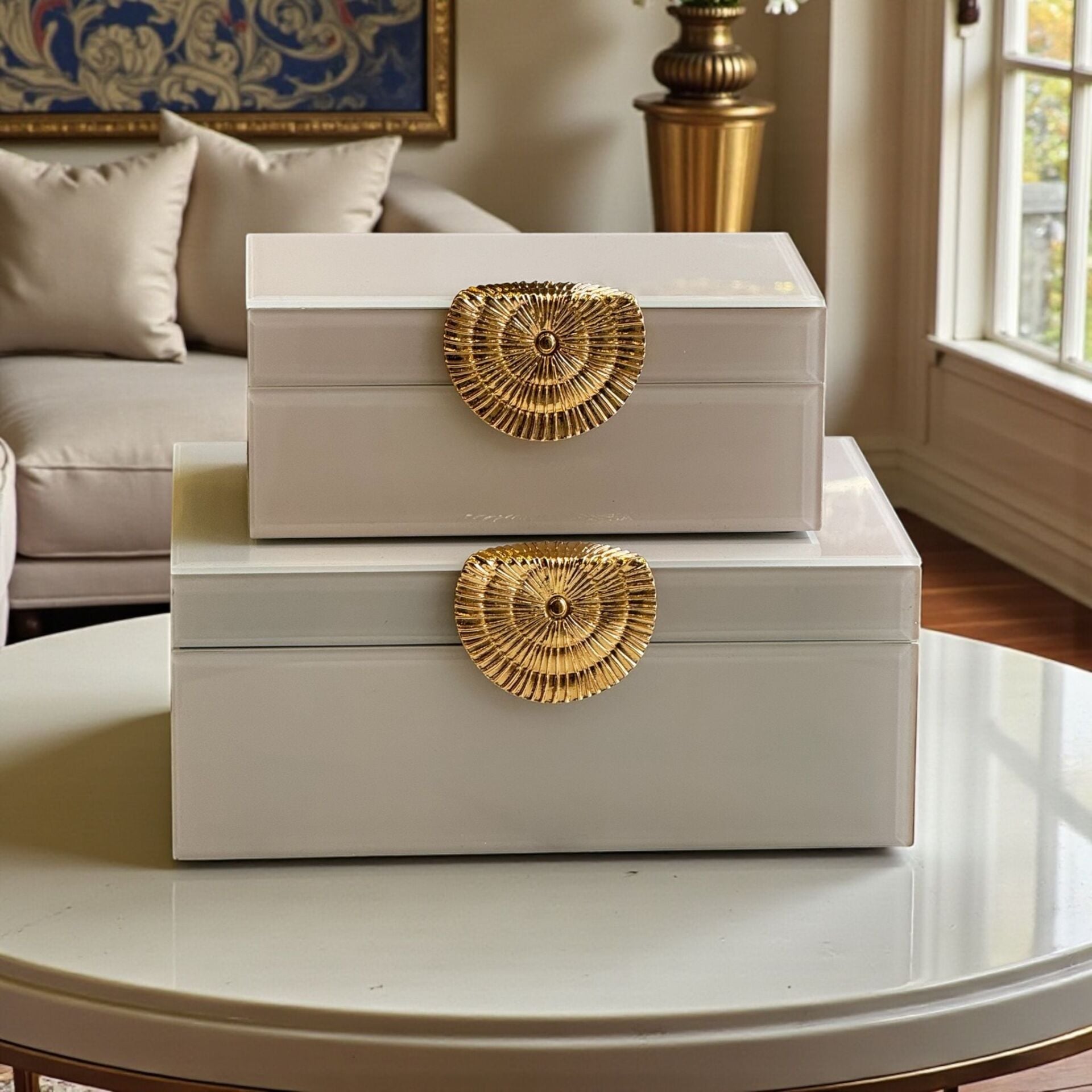 2'li Dekoratif Draw Cam Kutu – Krem