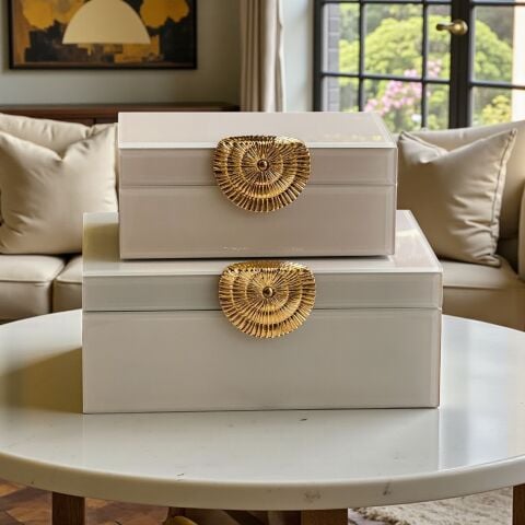 2'li Dekoratif Draw Cam Kutu – Krem