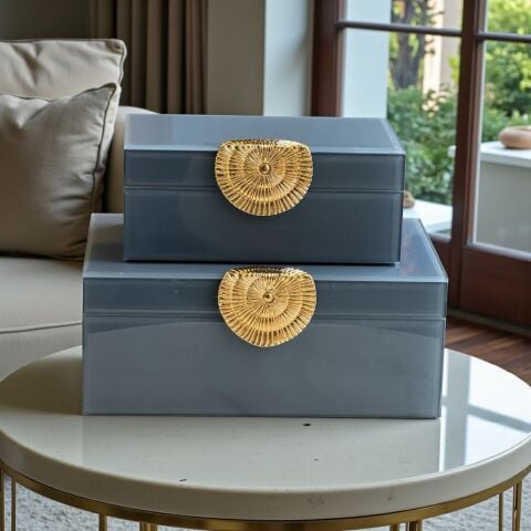 2'li Dekoratif Draw Cam Kutu – Gri