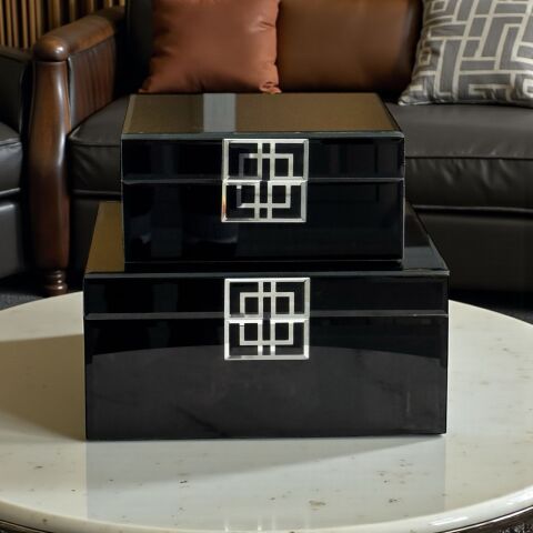 2'li Dekoratif Libra Cam Kutu – Siyah