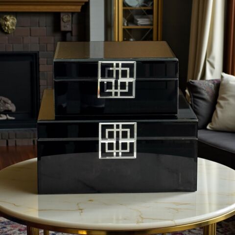 2'li Dekoratif Libra Cam Kutu – Siyah