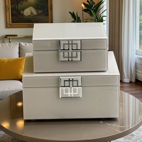 2'li Dekoratif Libra Cam Kutu – Krem