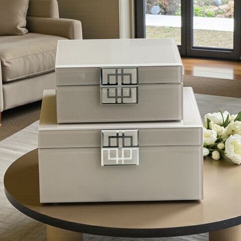 2'li Dekoratif Libra Cam Kutu – Krem