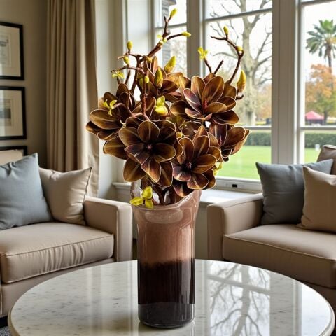 Premium Kahve Cam Vazo Küçük Manolya Aranjmanı 4'lü