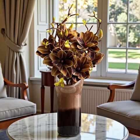 Premium Kahve Cam Vazo Küçük Manolya Aranjmanı 4'lü