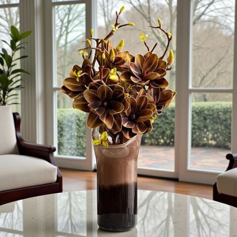 Premium Kahve Cam Vazo Küçük Manolya Aranjmanı 4'lü