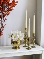 3'lü Boğumlu Titanyum Gold Mumluk & Vazo Çiçekli 4 Parça Takım