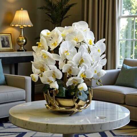 Döküm Yaprak Saksı Premium Islak Orkide Aranjmanı 6'lı Gold