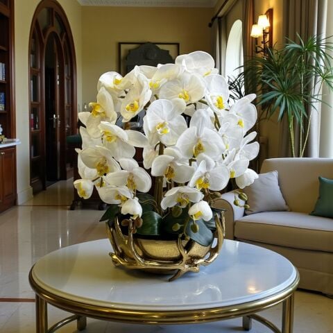 Döküm Yaprak Saksı Premium Islak Orkide Aranjmanı 6'lı Gold