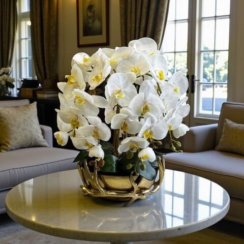 Döküm Yaprak Saksı Premium Islak Orkide Aranjmanı 6'lı Gold