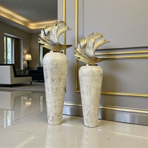 2’li Dekoratif Metal Küp Seti – Krem / Gold