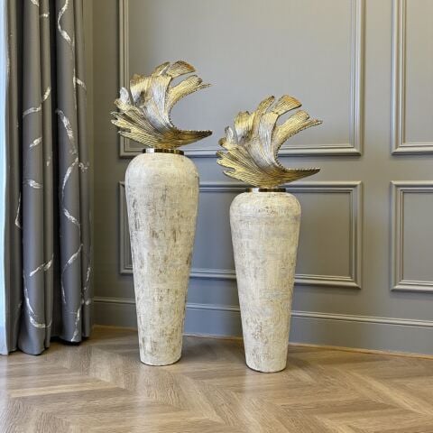 2’li Dekoratif Metal Küp Seti – Krem / Gold