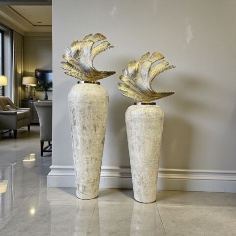 2’li Dekoratif Metal Küp Seti – Krem / Gold