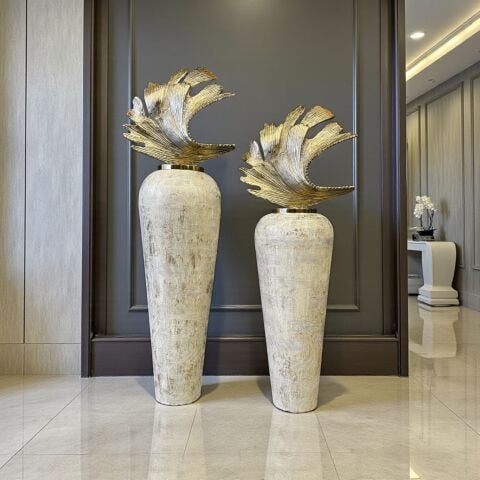 2’li Dekoratif Metal Küp Seti – Krem / Gold