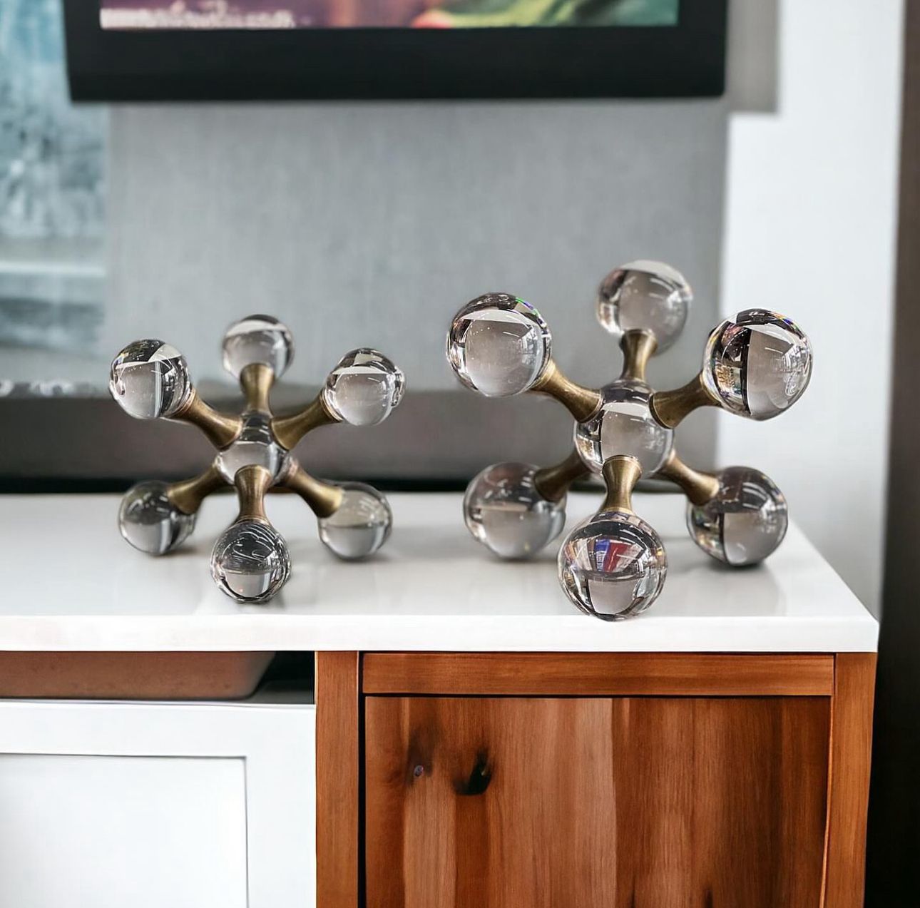 Dekoratif 2'li Kristal Cam Molekül Aksesuar