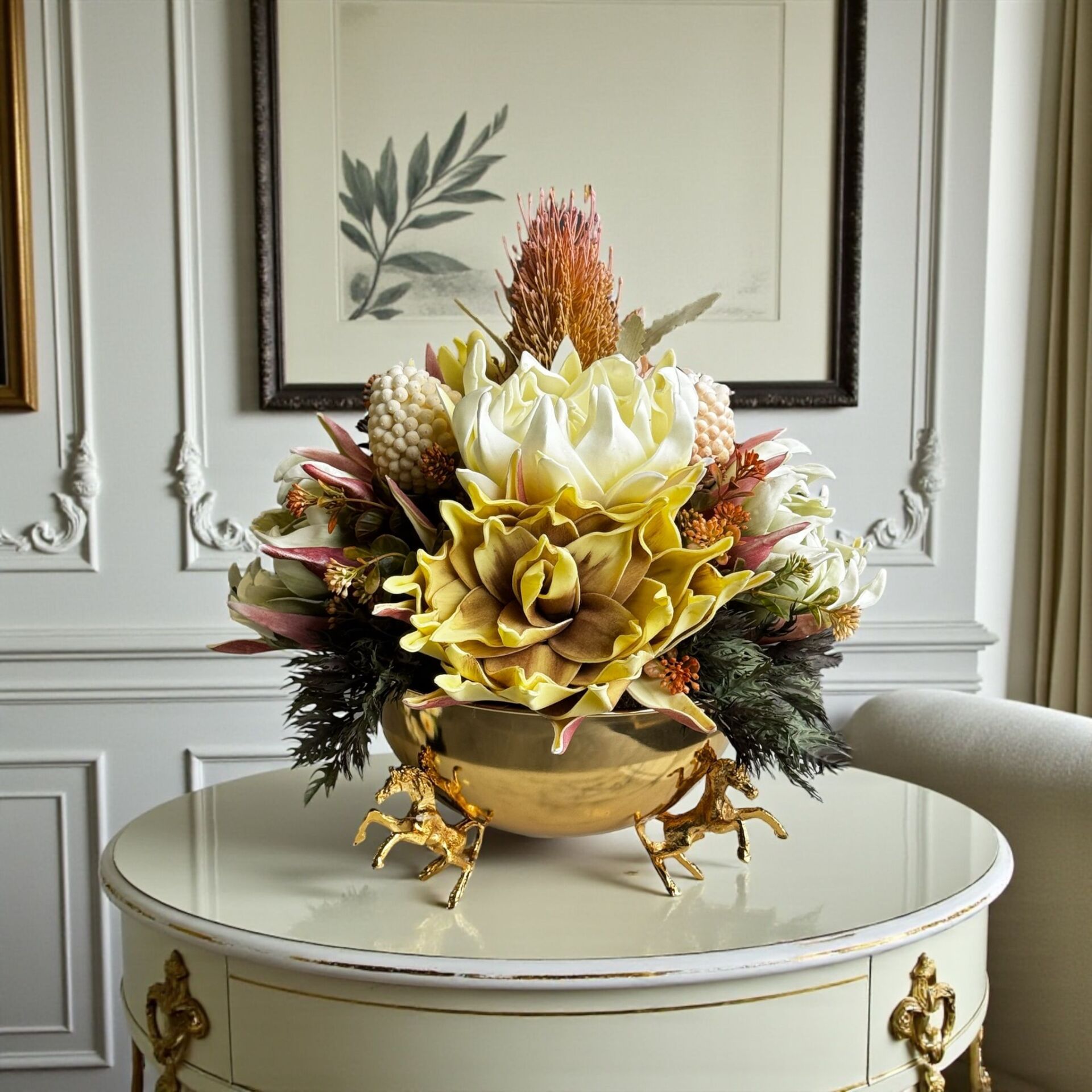 Premium Atlı Saksı & Çiçek Aranjmanı – Gold