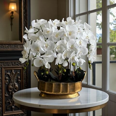Telkari Kulplu Saksı Premium Orkide Aranjmanı 8'li