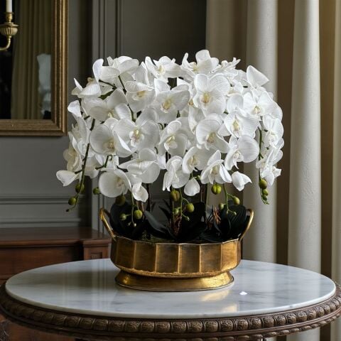 Telkari Kulplu Saksı Premium Orkide Aranjmanı 8'li