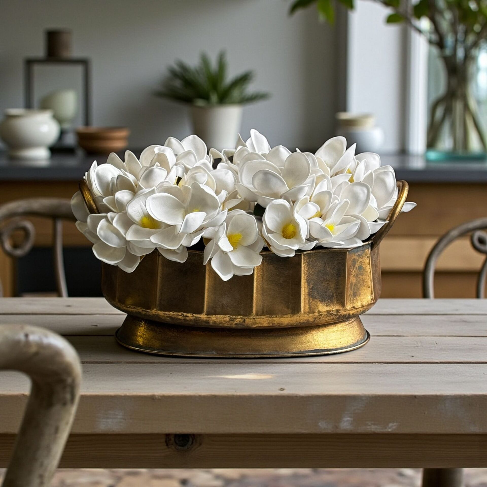 Telkari Kulplu Saksı Manolya Aranjmanı 6'lı