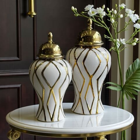 2'li Seramik Beyaz Küp – Gold Detaylı Set