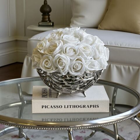 Dekoratif Döküm Kase Gül Aranjmanı 5'li – Gümüş