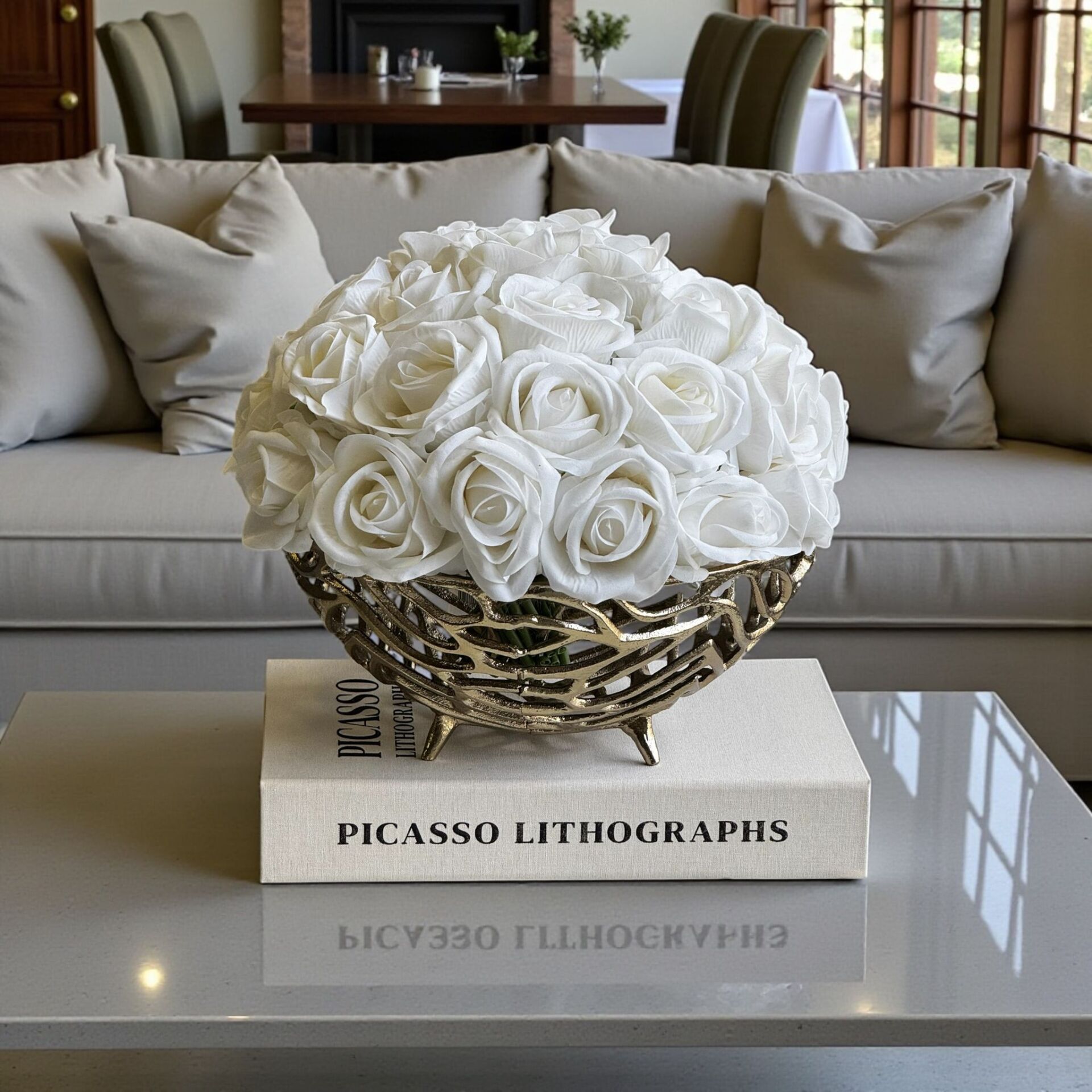 Dekoratif Döküm Kase Gül Aranjmanı 5'li – Gold