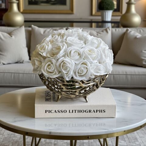 Dekoratif Döküm Kase Gül Aranjmanı 5'li – Gold