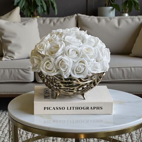 Dekoratif Döküm Kase Gül Aranjmanı 5'li – Gold