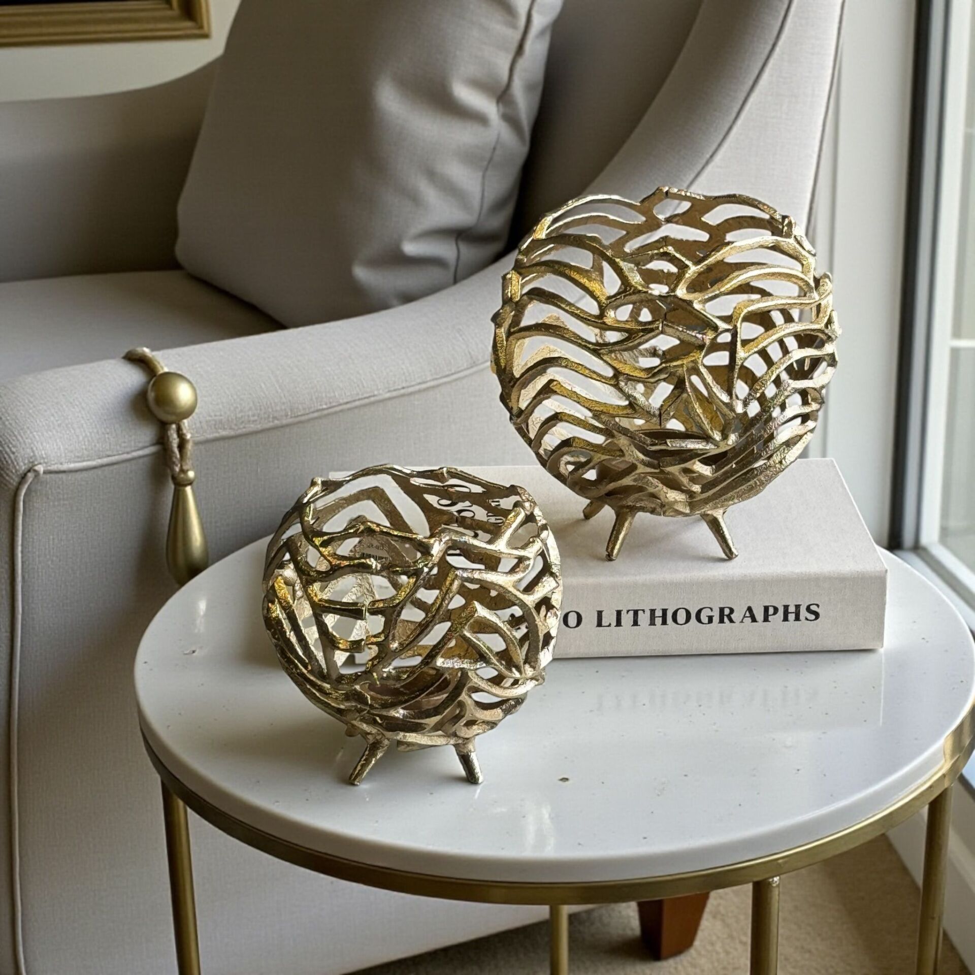 2'li Dekoratif Döküm Mumluk – Gold