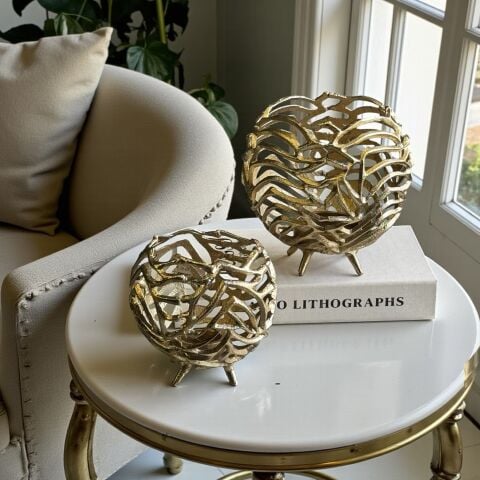 2'li Dekoratif Döküm Mumluk – Gold