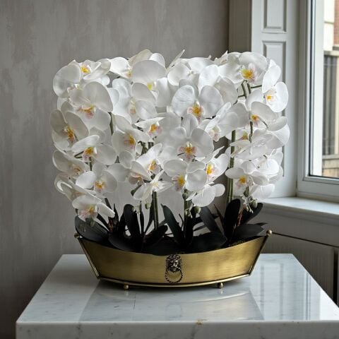 Gondol Saksı Aslanlı Orkide Aranjmanı 8’li – Eskitme