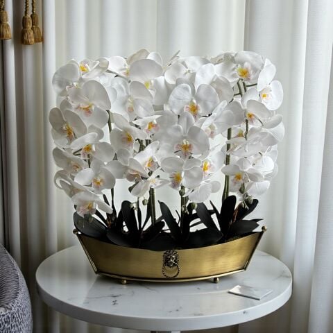 Gondol Saksı Aslanlı Orkide Aranjmanı 8’li – Eskitme