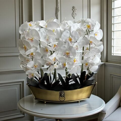Gondol Saksı Aslanlı Orkide Aranjmanı 8’li – Eskitme