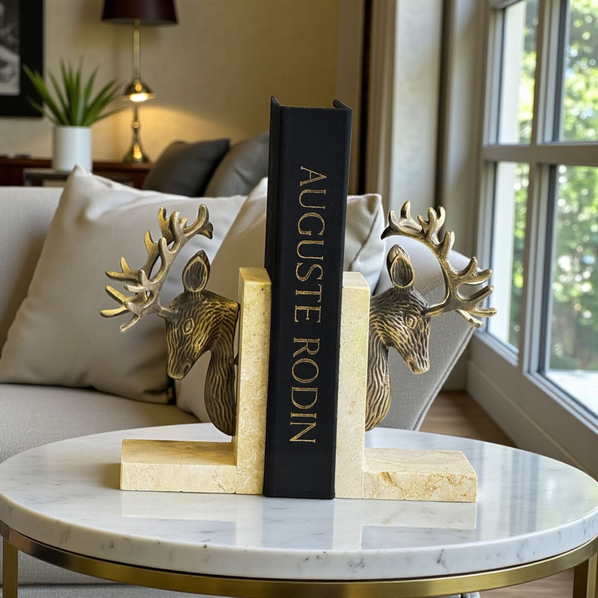 Traverten Geyikli Kitap Tutucu Takımı – Eskitme