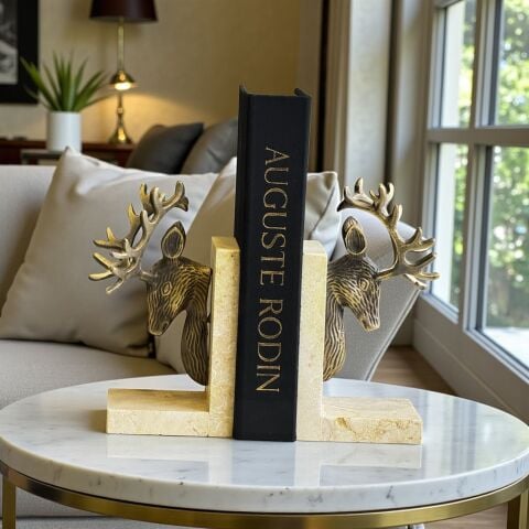 Traverten Geyikli Kitap Tutucu Takımı – Eskitme