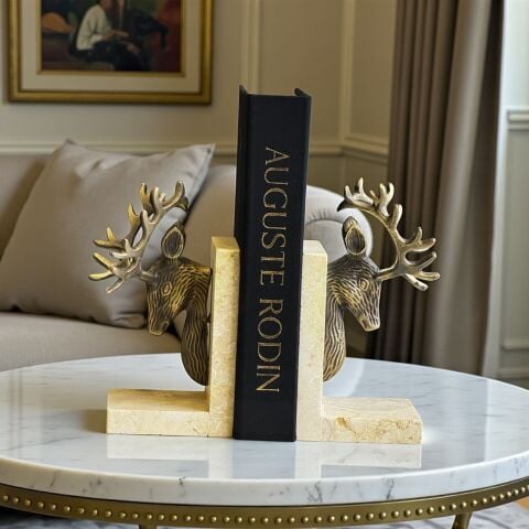 Traverten Geyikli Kitap Tutucu Takımı – Eskitme