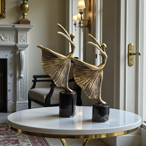 2’li Dekoratif Döküm Balerin Obje – Eskitme