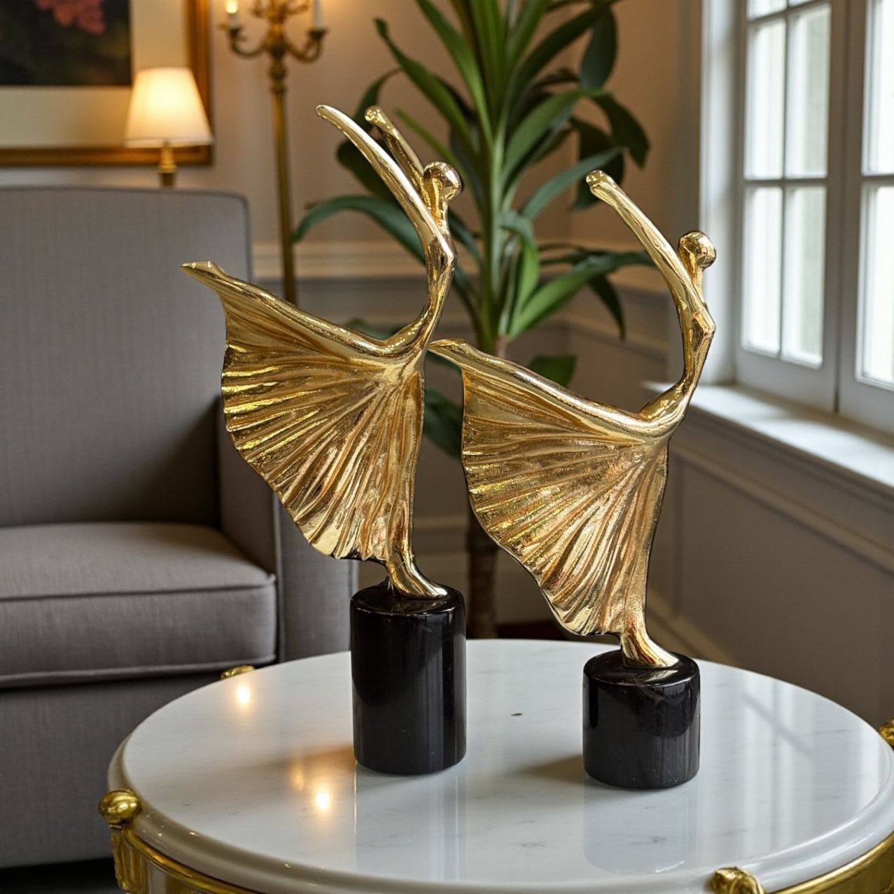 2’li Dekoratif Döküm Balerin Obje – Gold