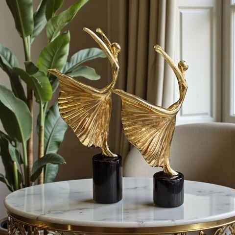 2’li Dekoratif Döküm Balerin Obje – Gold