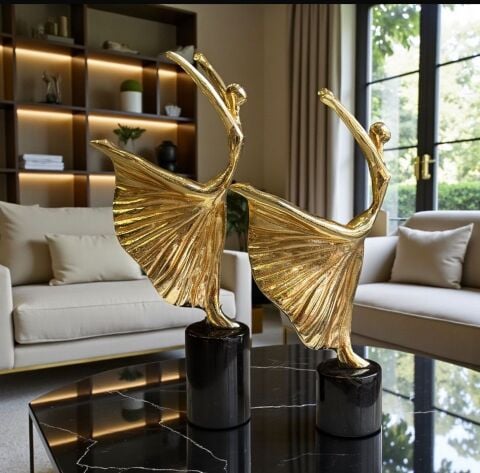 2’li Dekoratif Döküm Balerin Obje – Gold