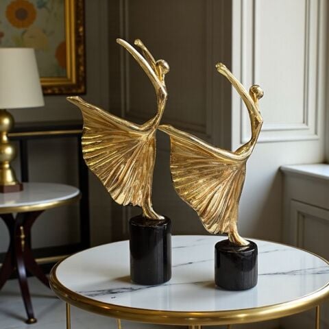 2’li Dekoratif Döküm Balerin Obje – Gold