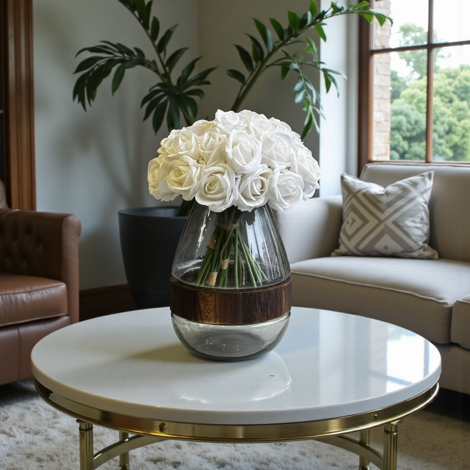 Ahşap Detaylı Füme Vazo Gül Aranjmanı 4'lü