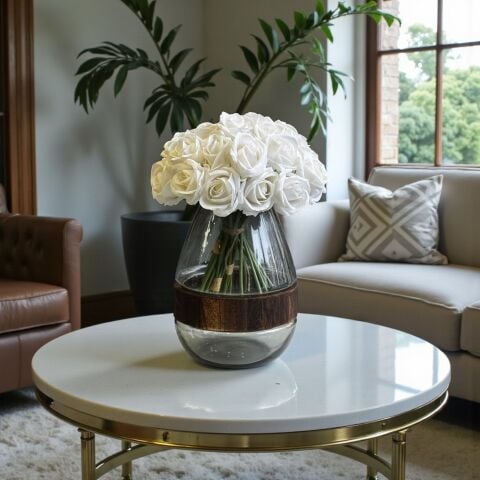 Ahşap Detaylı Füme Vazo Gül Aranjmanı 4'lü