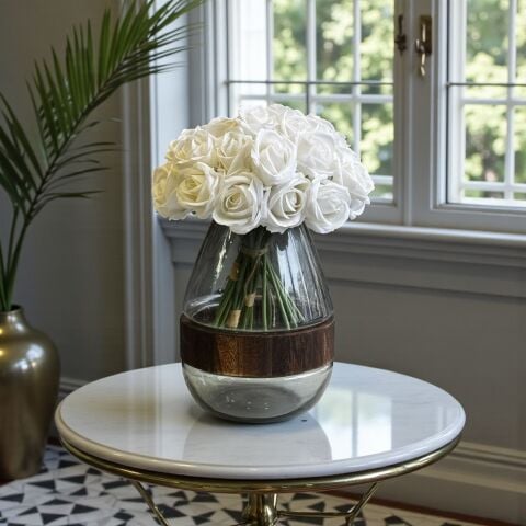 Ahşap Detaylı Füme Vazo Gül Aranjmanı 4'lü