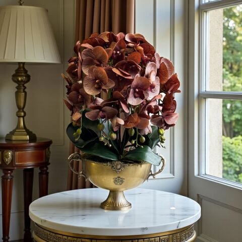 Pirinç Saksı Premium Tarçın Orkide Aranjmanı 6’lı – Eskitme