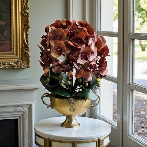 Pirinç Saksı Premium Tarçın Orkide Aranjmanı 6’lı – Eskitme