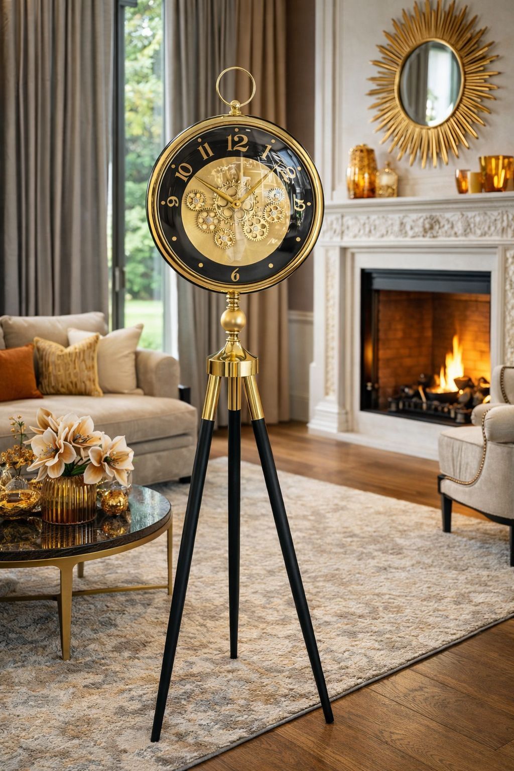 Ayaklı Tripod Çarklı Saat – Gold